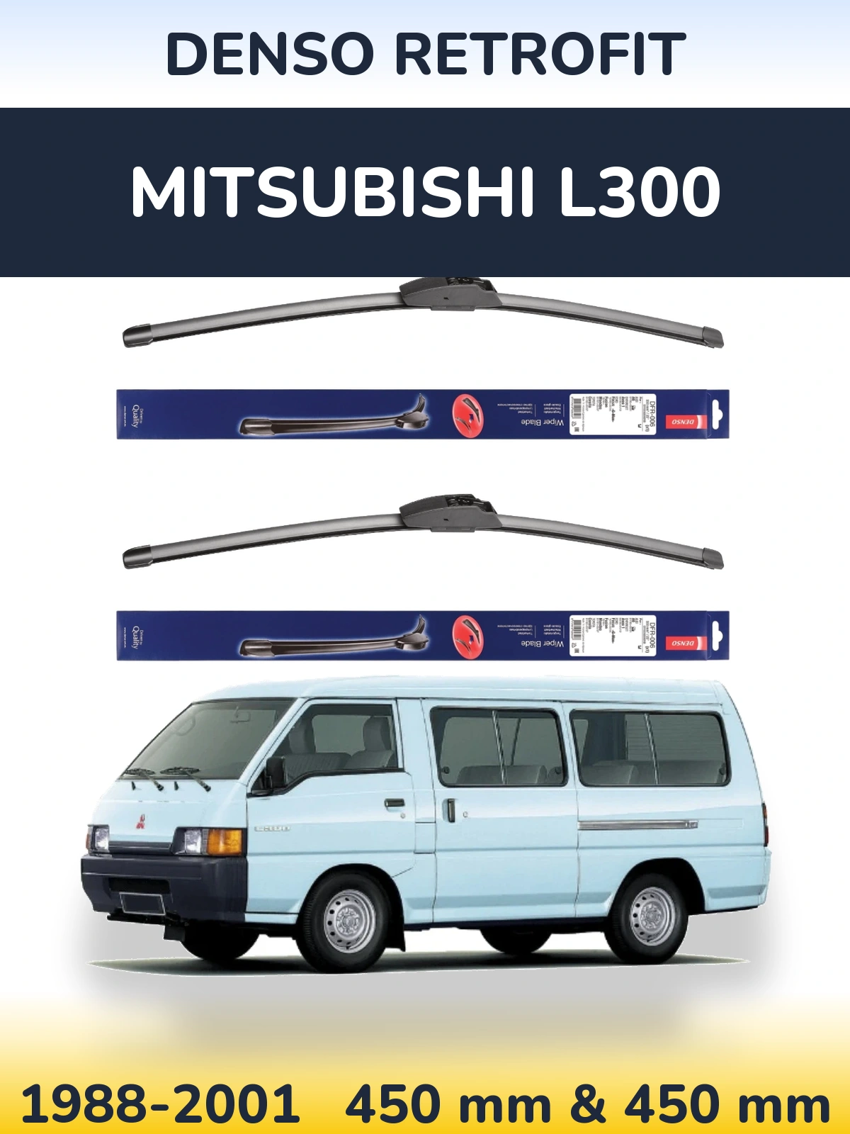 Sada předních stěračů Denso Retrofit 450 a 450 mm pro Mitsubishi L300 1988-2001