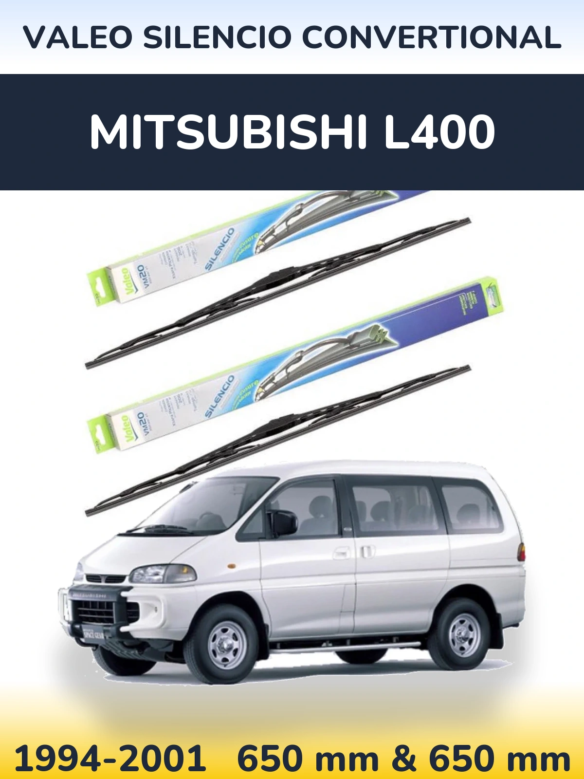 Sada předních stěračů Valeo Silencio Convertional 650 a 650 mm pro Mitsubishi L400 1994-2001