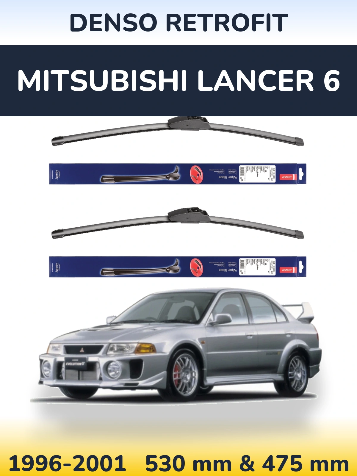 Sada předních stěračů Denso Retrofit 530 a 475 mm pro Mitsubishi Lancer 6 1996-2001