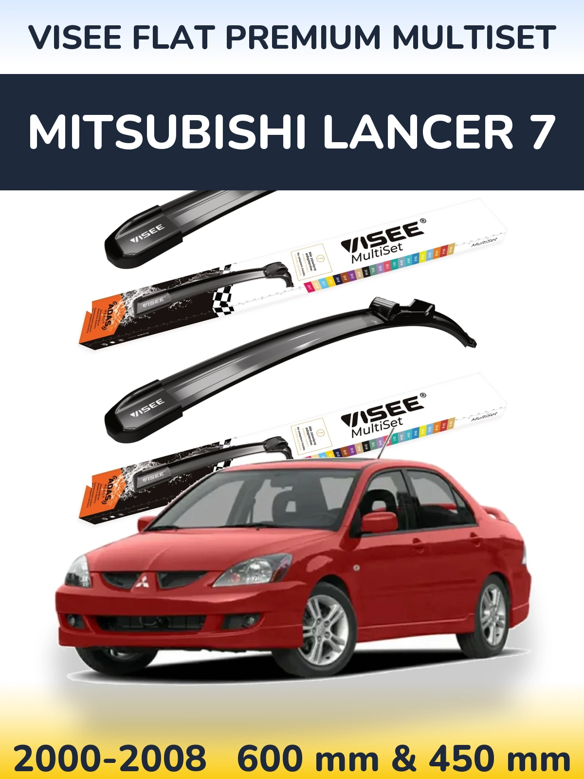 Sada předních stěračů VISEE FLAT PREMIUM MultiSet 600 a 450 mm pro Mitsubishi Lancer 7 2000-2008