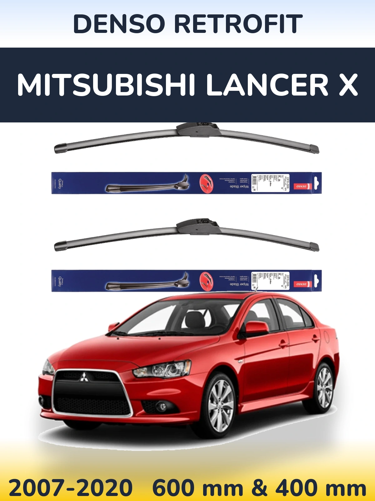 Sada předních stěračů Denso Retrofit 600 a 400 mm pro Mitsubishi Lancer X 2007-2020