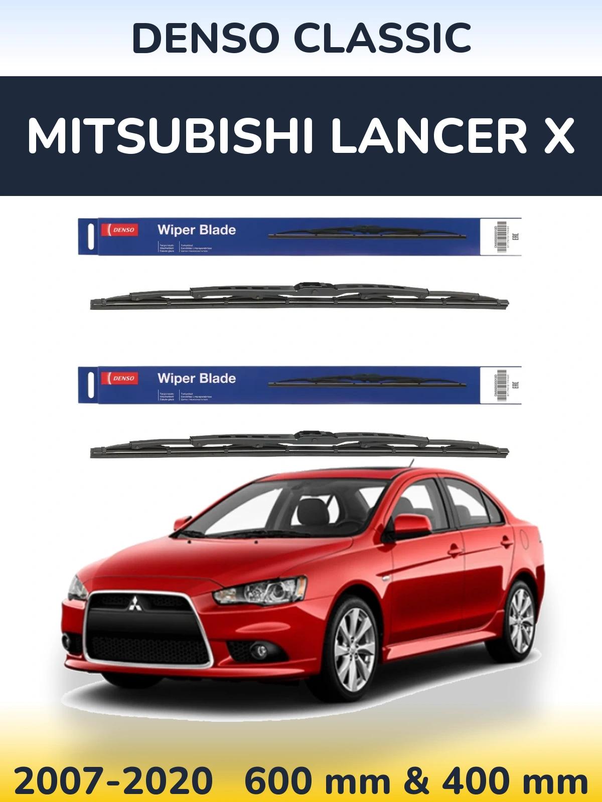 Sada předních stěračů Denso Classic 600 a 400 mm pro Mitsubishi Lancer X 2007-2020