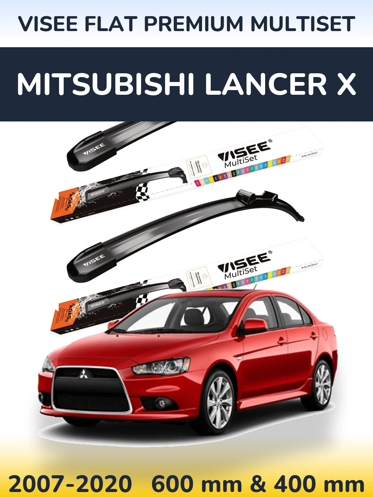 Sada předních stěračů VISEE FLAT PREMIUM MultiSet 600 a 400 mm pro Mitsubishi Lancer X 2007-2020