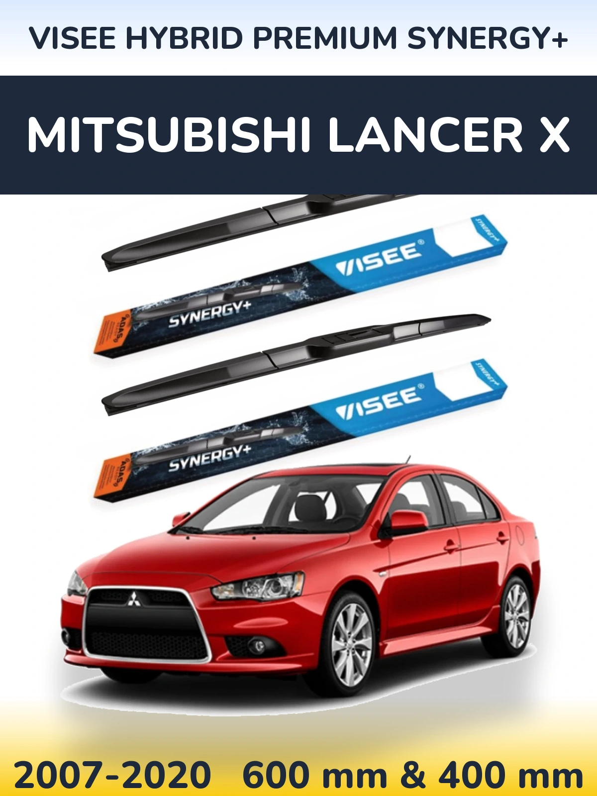 Sada předních stěračů VISEE HYBRID PREMIUM SYNERGY+ 600 a 400 mm pro Mitsubishi Lancer X 2007-2020