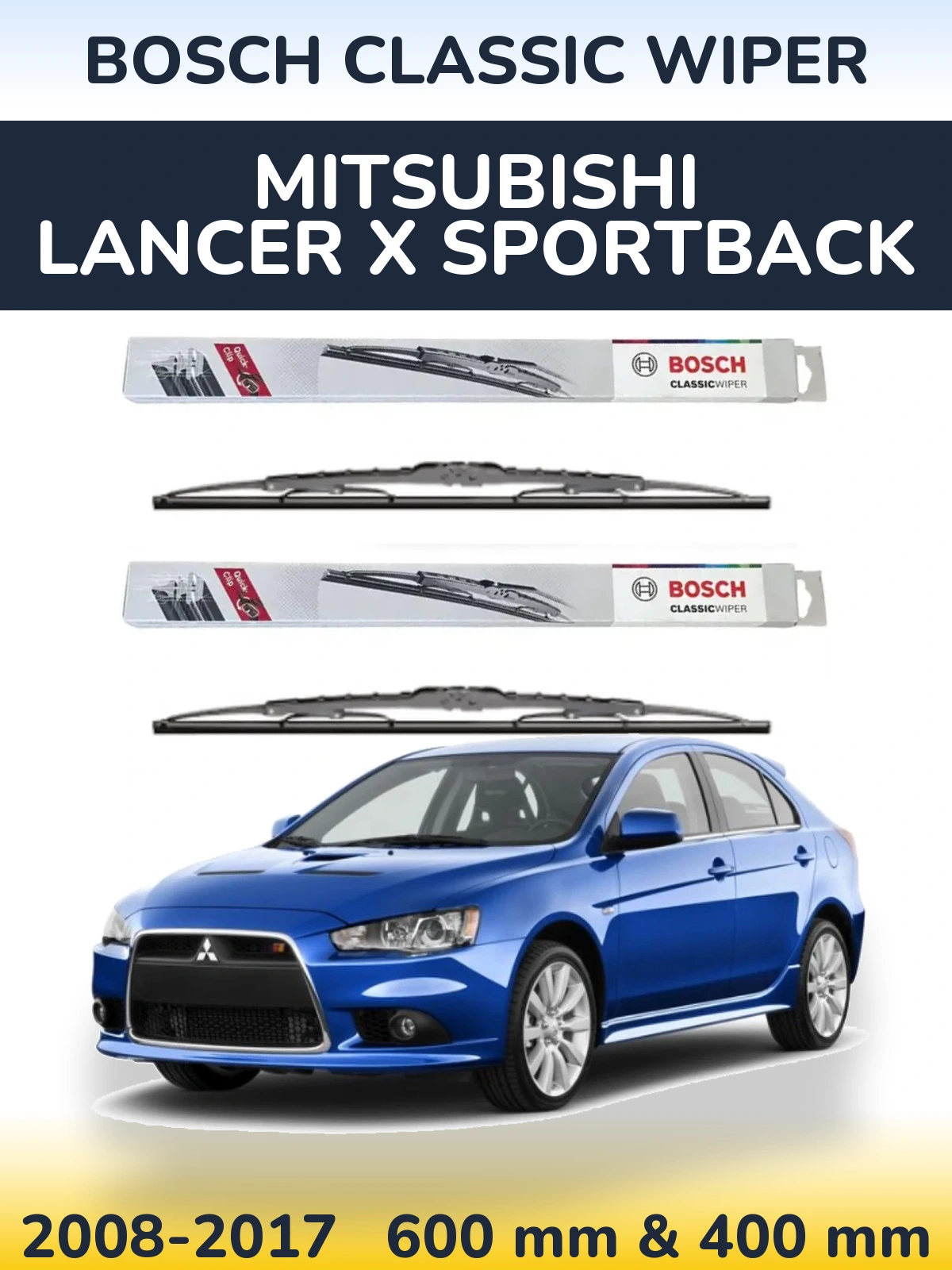 Sada předních stěračů BOSCH Classic Wiper 600 a 400 mm pro Mitsubishi Lancer X Sportback 2008-2017