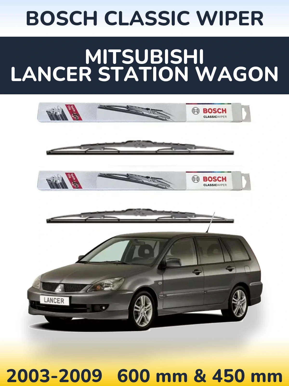 Sada předních stěračů BOSCH Classic Wiper 600 a 450 mm pro Mitsubishi Lancer Station Wagon 2003-2009