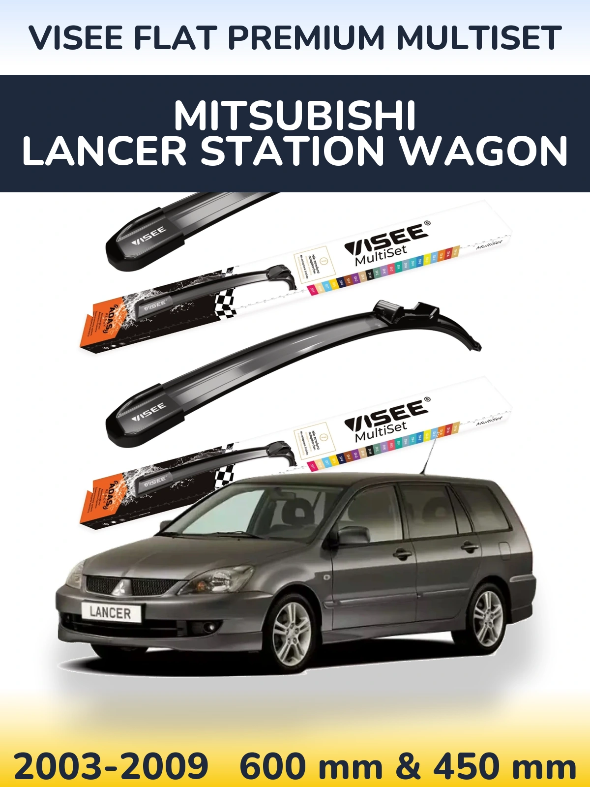 Sada předních stěračů VISEE FLAT PREMIUM MultiSet 600 a 450 mm pro Mitsubishi Lancer Station Wagon 2003-2009