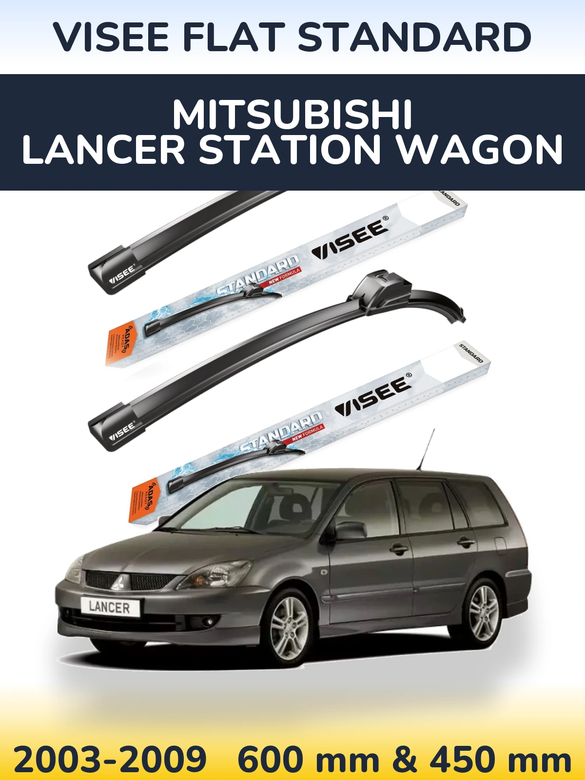 Sada předních stěračů VISEE FLAT STANDARD 600 a 450 mm pro Mitsubishi Lancer Station Wagon 2003-2009
