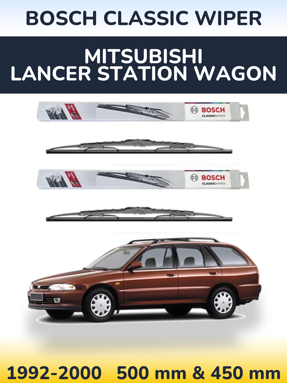 Sada předních stěračů BOSCH Classic Wiper 500 a 450 mm pro Mitsubishi Lancer Station Wagon 1992-2000