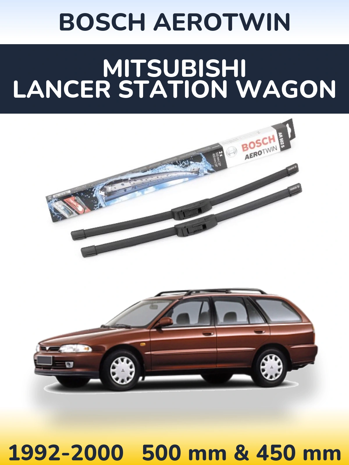Sada předních stěračů BOSCH AeroTwin 500 a 450 mm pro Mitsubishi Lancer Station Wagon 1992-2000