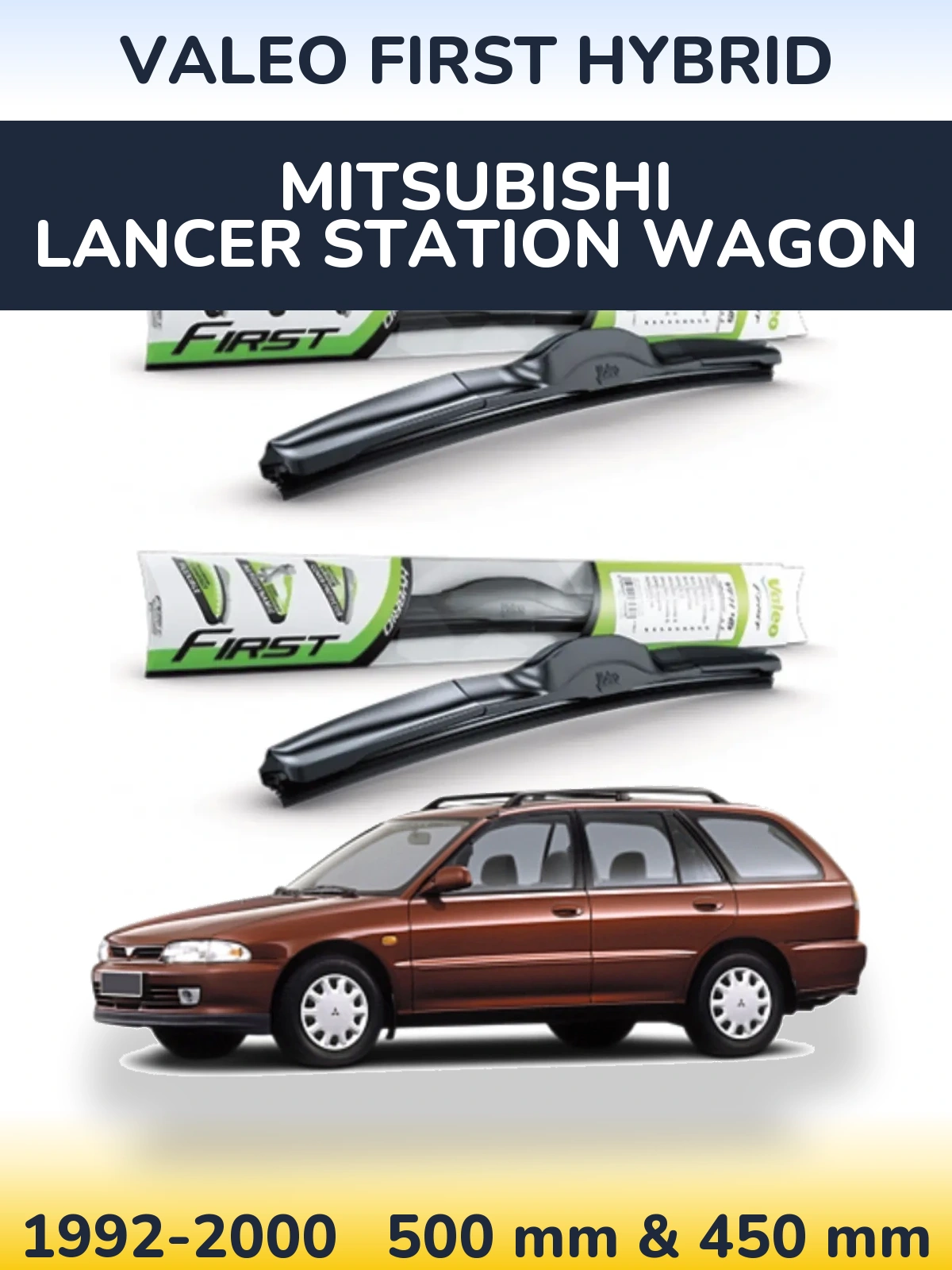 Sada předních stěračů Valeo First Hybrid 500 a 450 mm pro Mitsubishi Lancer Station Wagon 1992-2000