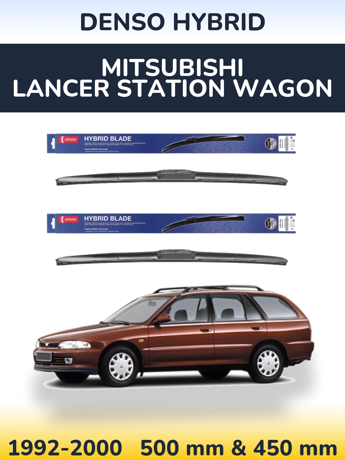 Sada předních stěračů Denso Hybrid 500 a 450 mm pro Mitsubishi Lancer Station Wagon 1992-2000