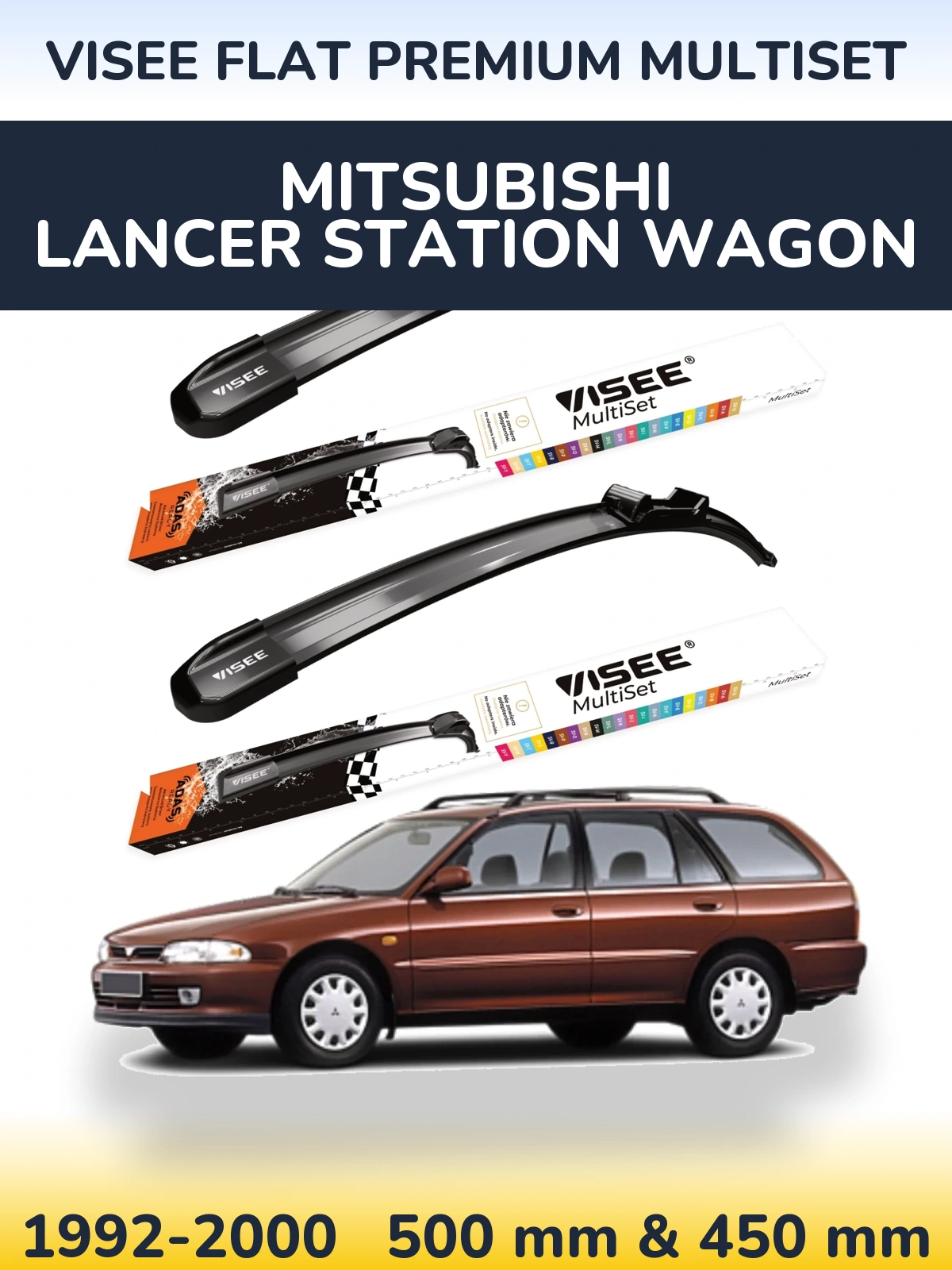 Sada předních stěračů VISEE FLAT PREMIUM MultiSet 500 a 450 mm pro Mitsubishi Lancer Station Wagon 1992-2000