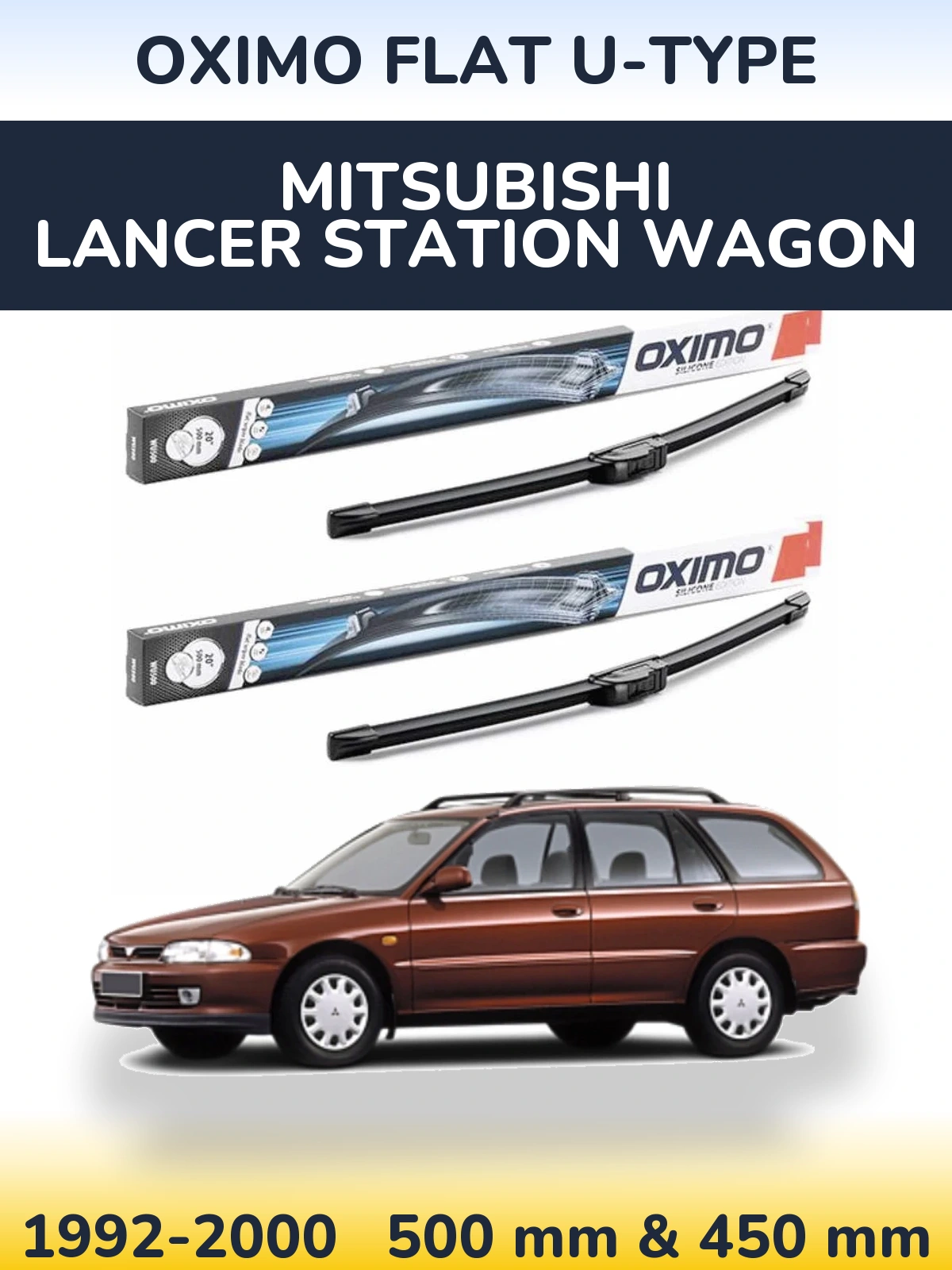 Sada předních stěračů Oximo Flat U-type 500 a 450 mm pro Mitsubishi Lancer Station Wagon 1992-2000