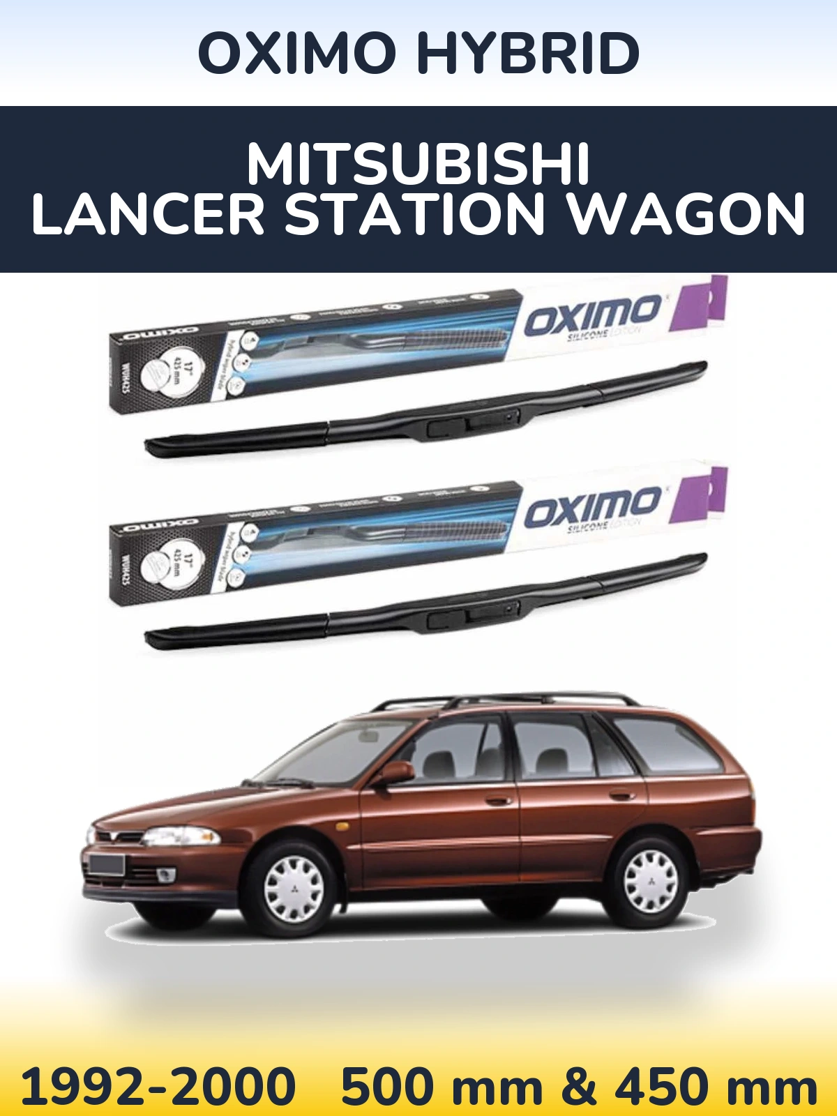 Sada předních stěračů Oximo Hybrid 500 a 450 mm pro Mitsubishi Lancer Station Wagon 1992-2000