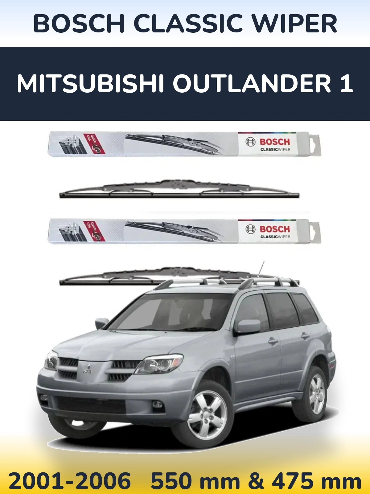 Sada předních stěračů BOSCH Classic Wiper 550 a 475 mm pro Mitsubishi Outlander 1 2001-2006