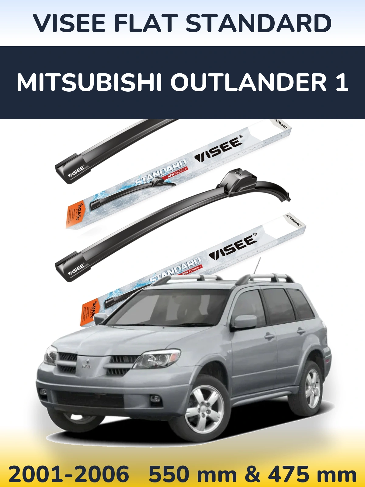 Sada předních stěračů VISEE FLAT STANDARD 550 a 475 mm pro Mitsubishi Outlander 1 2001-2006
