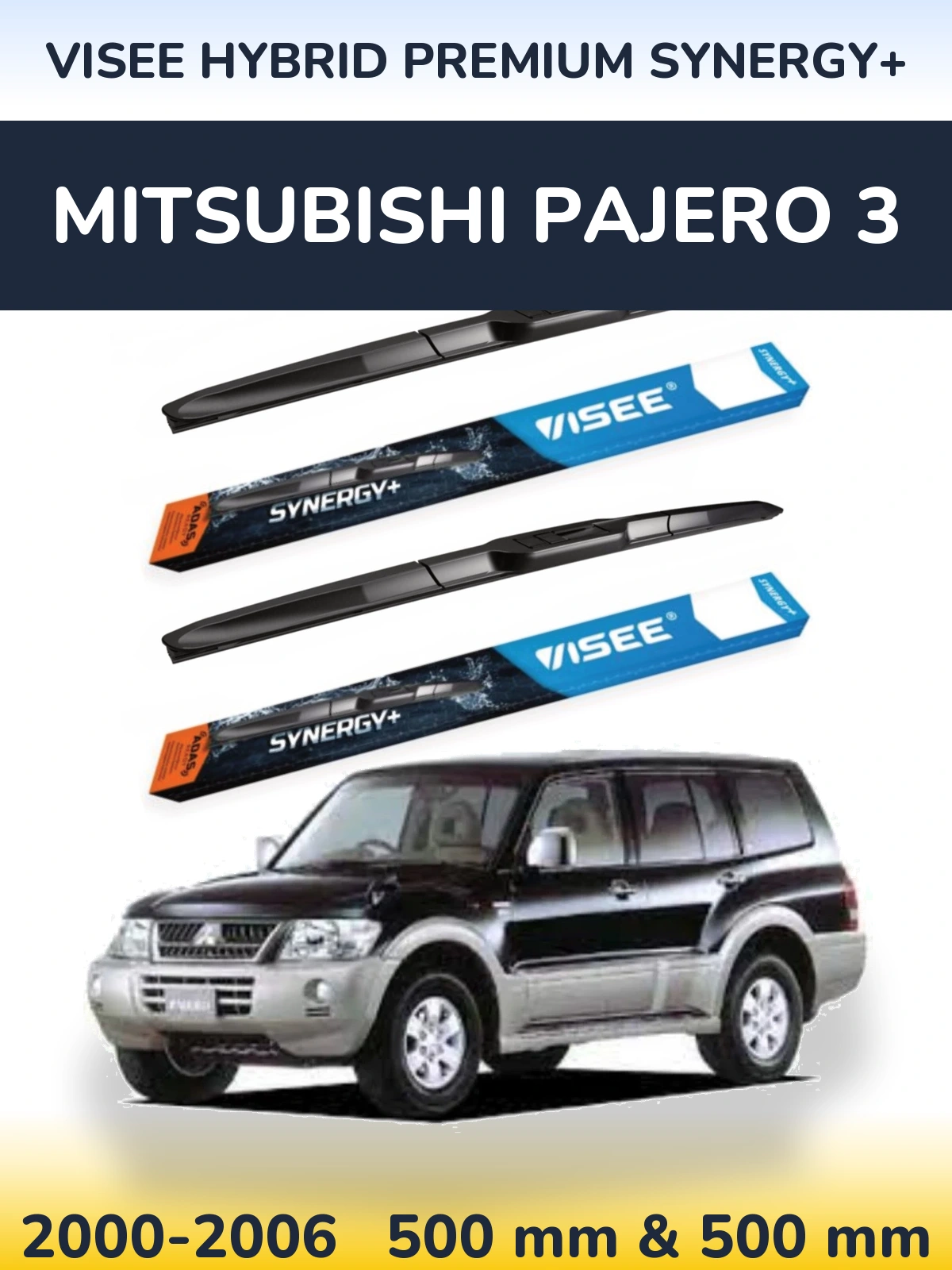 Sada předních stěračů VISEE HYBRID PREMIUM SYNERGY+ 500 a 500 mm pro Mitsubishi Pajero 3 2000-2006