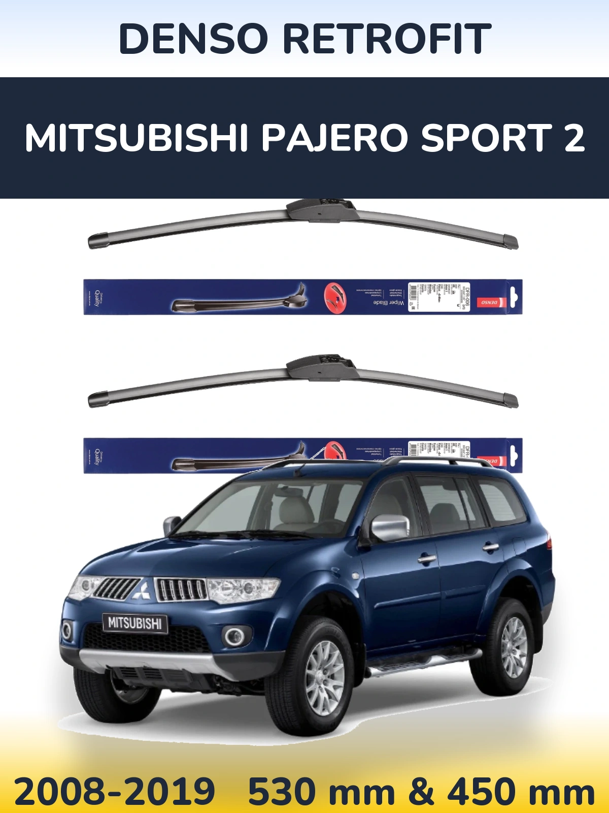 Sada předních stěračů Denso Retrofit 530 a 450 mm pro Mitsubishi Pajero Sport 2 2008-2019