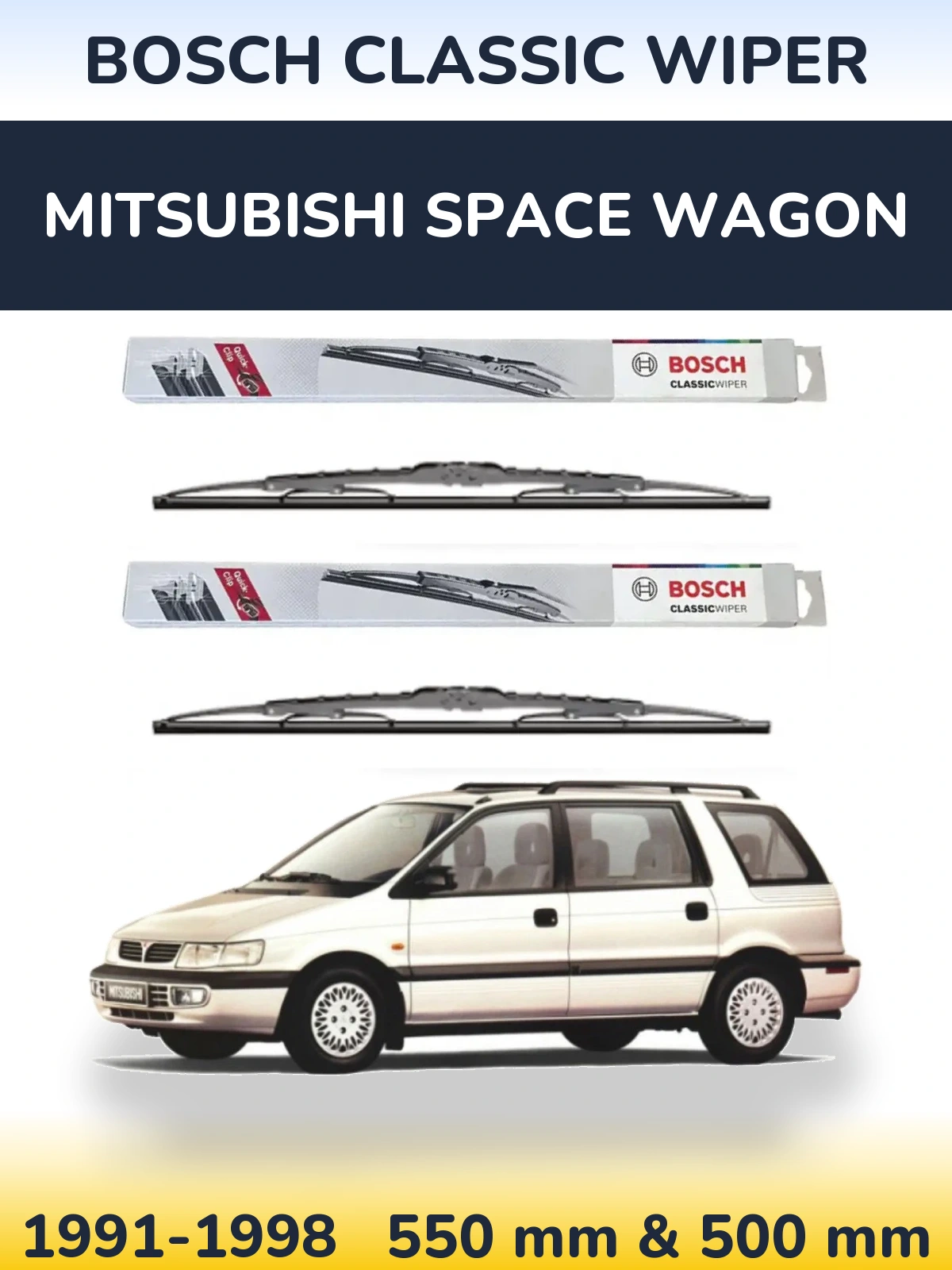 Sada předních stěračů BOSCH Classic Wiper 550 a 500 mm pro Mitsubishi Space Wagon 1991-1998