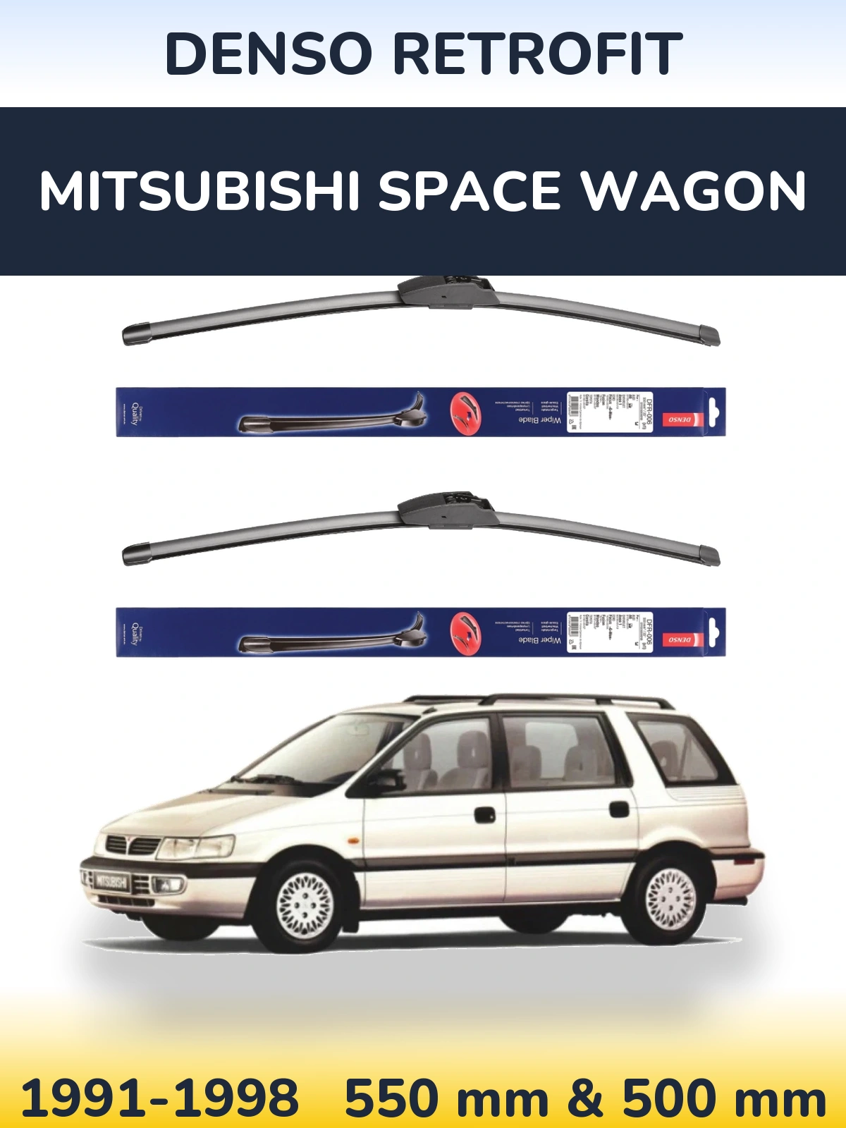 Sada předních stěračů Denso Retrofit 550 a 500 mm pro Mitsubishi Space Wagon 1991-1998