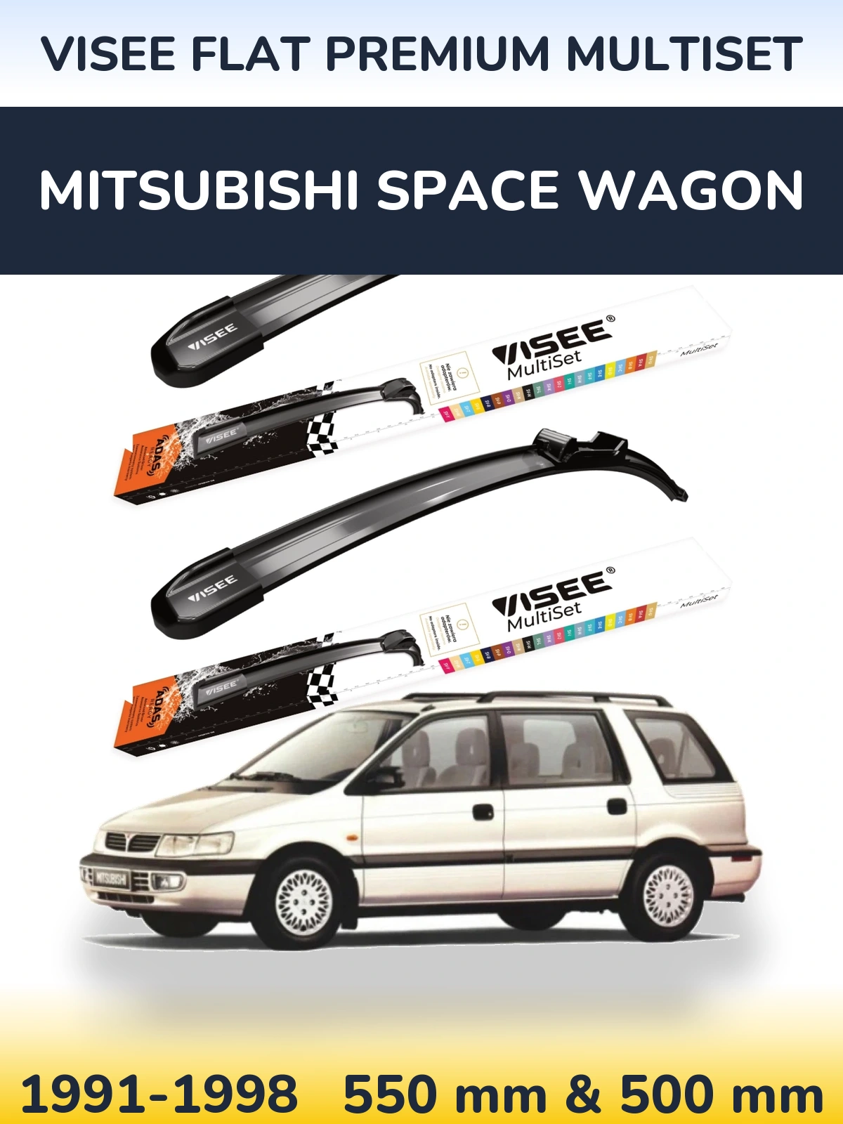 Sada předních stěračů VISEE FLAT PREMIUM MultiSet 550 a 500 mm pro Mitsubishi Space Wagon 1991-1998