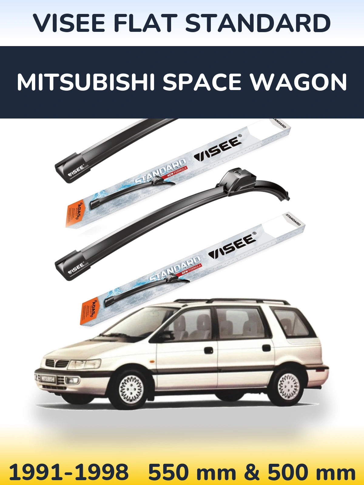 Sada předních stěračů VISEE FLAT STANDARD 550 a 500 mm pro Mitsubishi Space Wagon 1991-1998