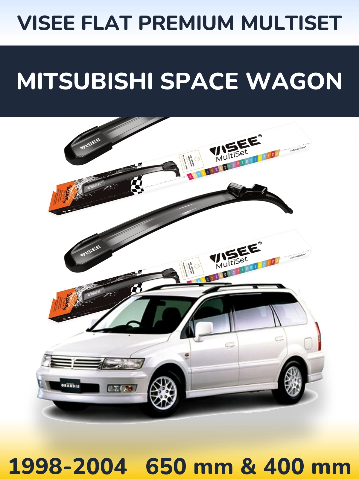 Sada předních stěračů VISEE FLAT PREMIUM MultiSet 650 a 400 mm pro Mitsubishi Space Wagon 1998-2004