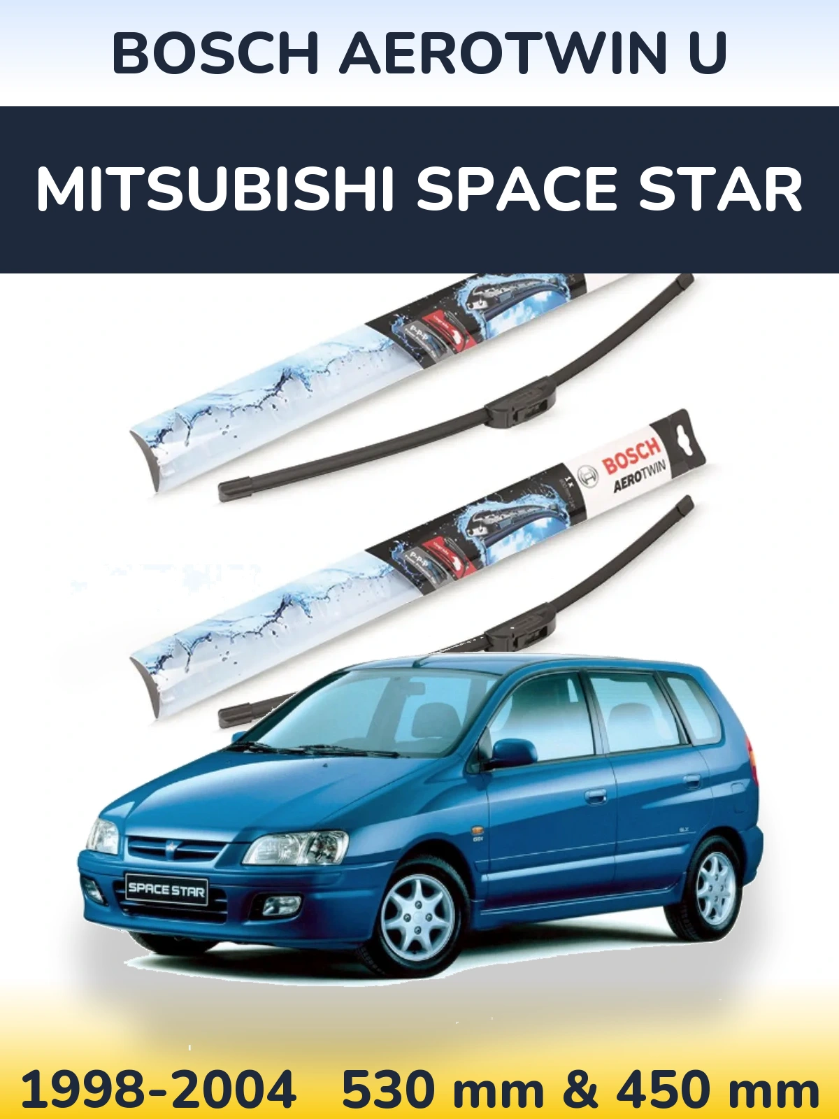 Sada předních stěračů BOSCH AeroTwin U 530 a 450 mm pro Mitsubishi Space Star 1998-2004