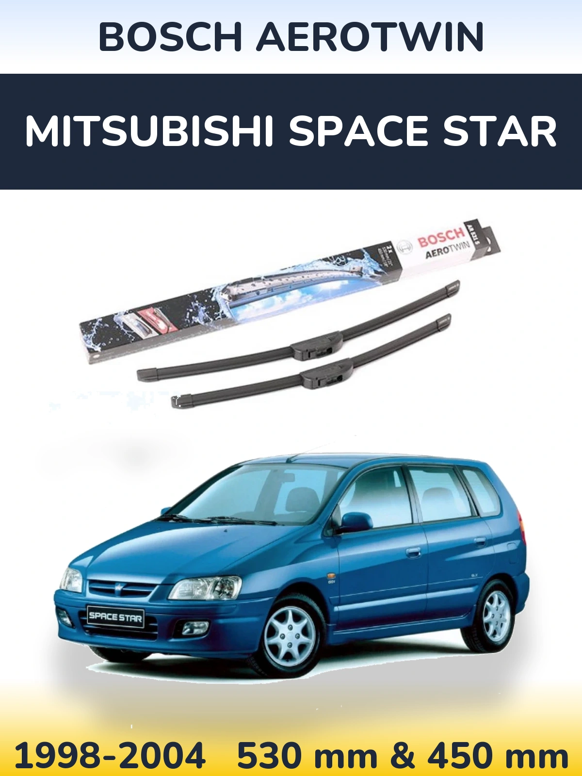 Sada předních stěračů BOSCH AeroTwin 530 a 450 mm pro Mitsubishi Space Star 1998-2004