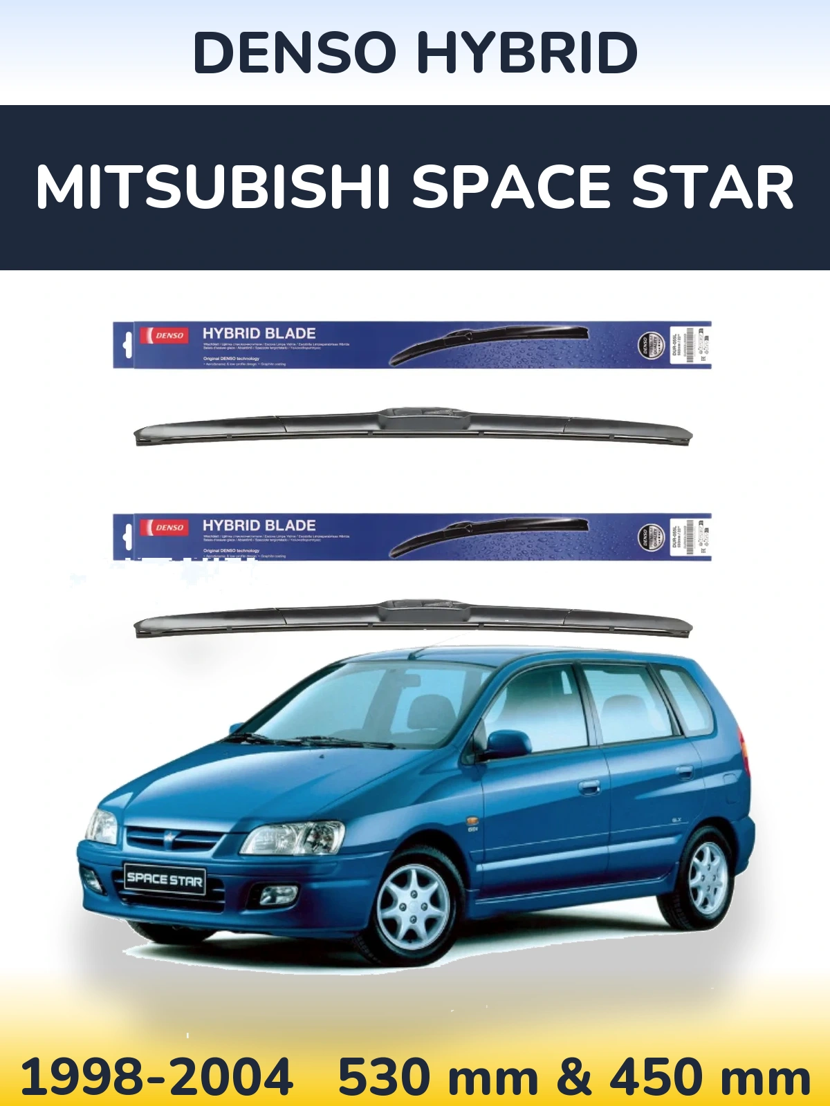 Sada předních stěračů Denso Hybrid 530 a 450 mm pro Mitsubishi Space Star 1998-2004