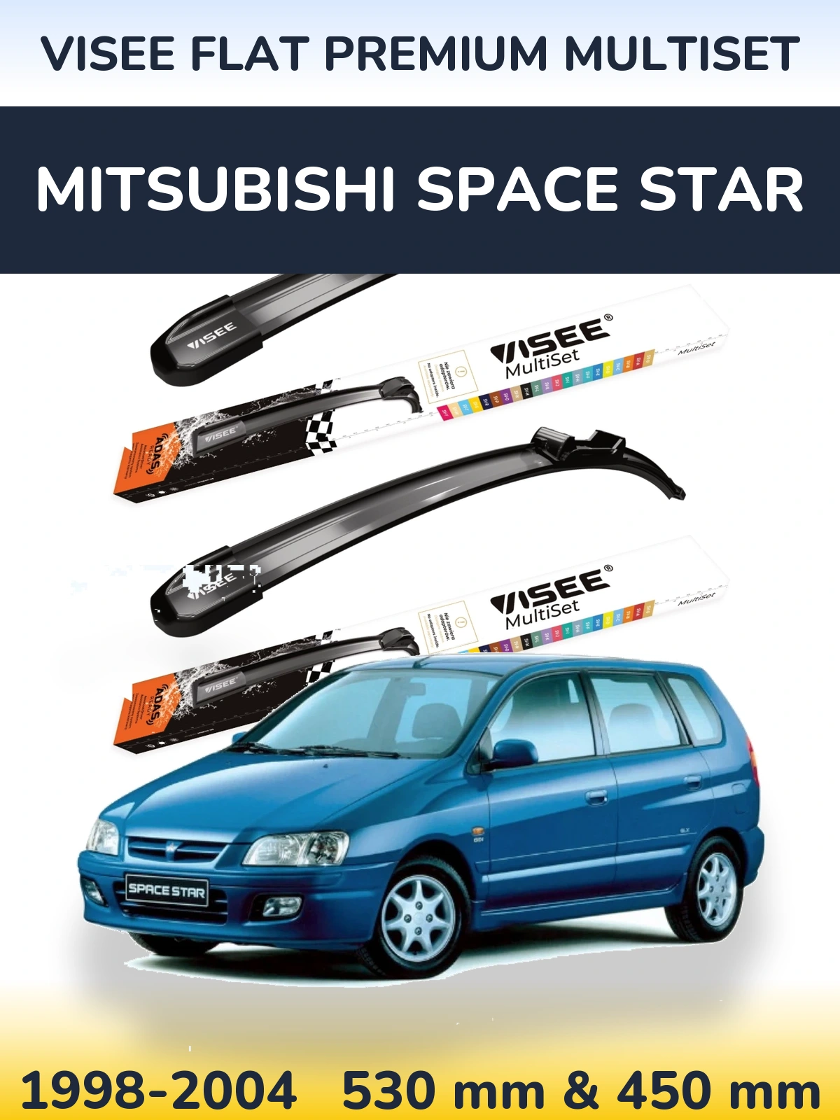 Sada předních stěračů VISEE FLAT PREMIUM MultiSet 530 a 450 mm pro Mitsubishi Space Star 1998-2004