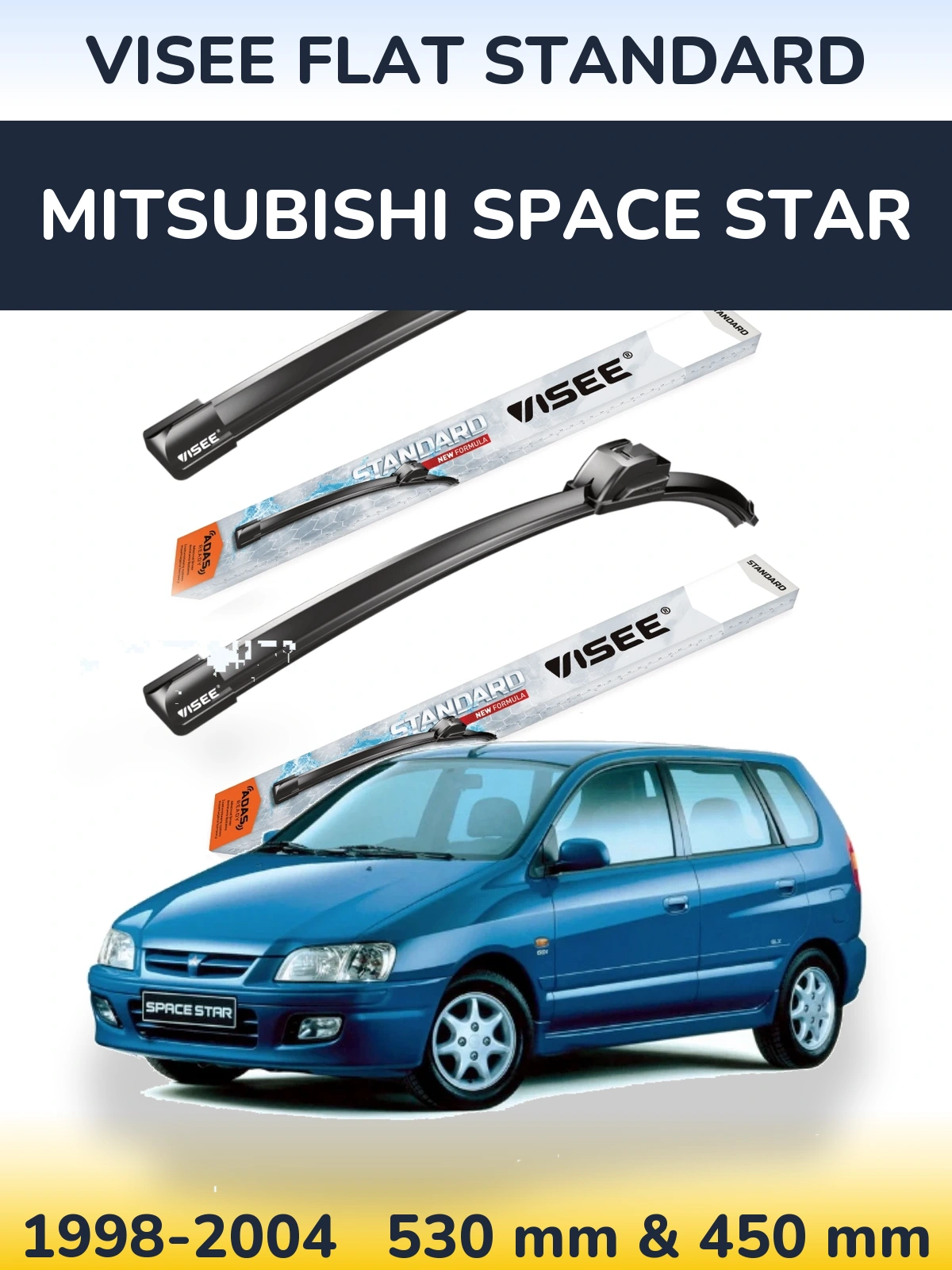 Комплект передніх щіток VISEE FLAT STANDARD 530 & 450 мм для Mitsubishi Space Star 1998-2004