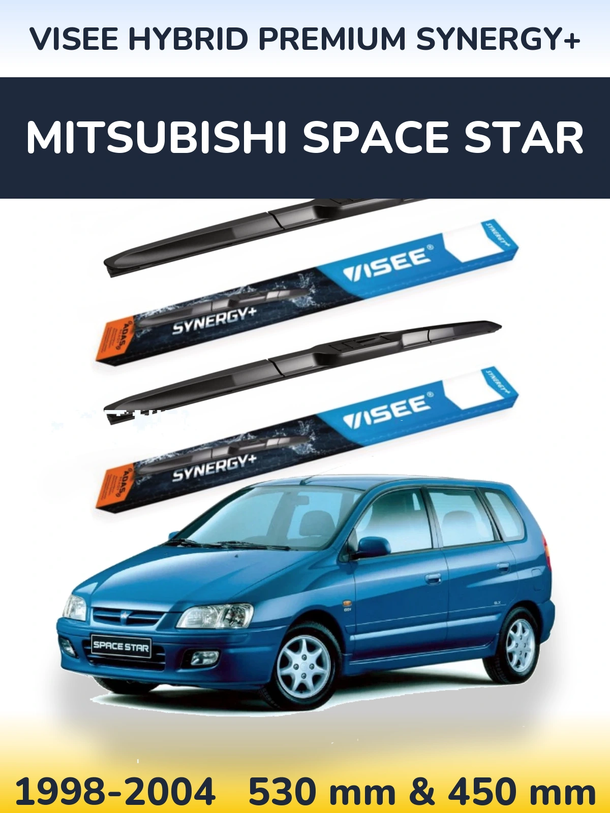Sada předních stěračů VISEE HYBRID PREMIUM SYNERGY+ 530 a 450 mm pro Mitsubishi Space Star 1998-2004
