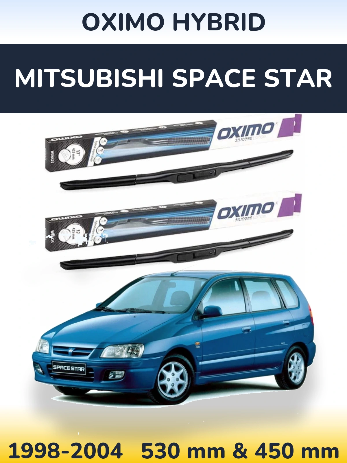 Sada předních stěračů Oximo Hybrid 530 a 450 mm pro Mitsubishi Space Star 1998-2004