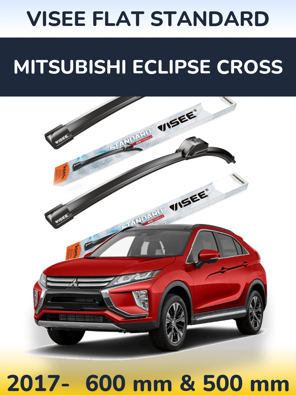 Sada předních stěračů VISEE FLAT STANDARD 600 a 500 mm pro Mitsubishi Eclipse Cross 2017-2026