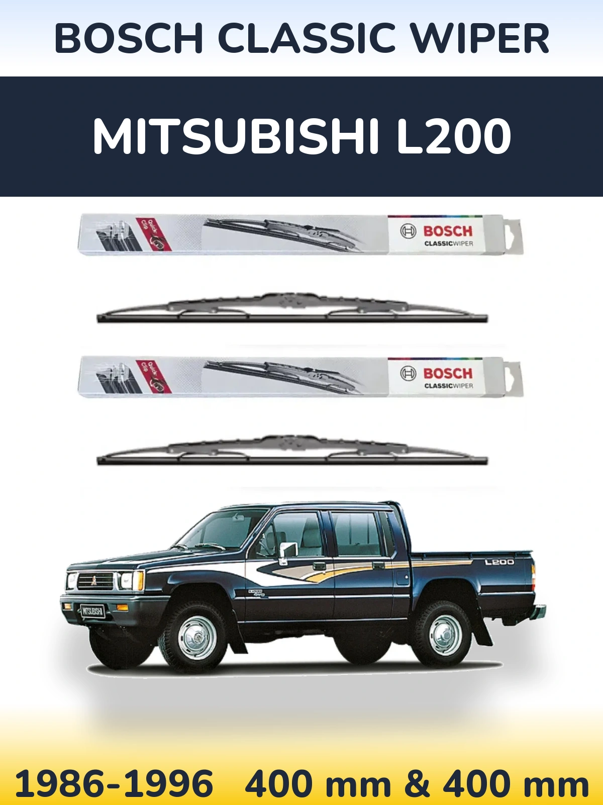 Sada předních stěračů BOSCH Classic Wiper 400 a 400 mm pro Mitsubishi L200 1986-1996