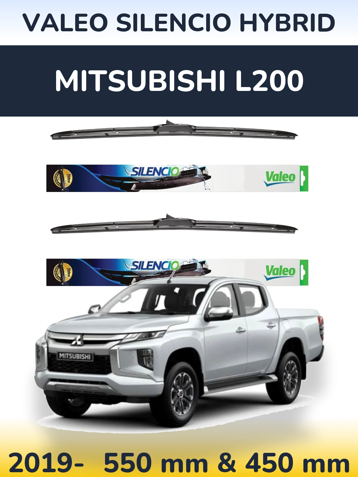Sada předních stěračů Valeo Silencio Hybrid 550 a 450 mm pro Mitsubishi L200 2019-2026