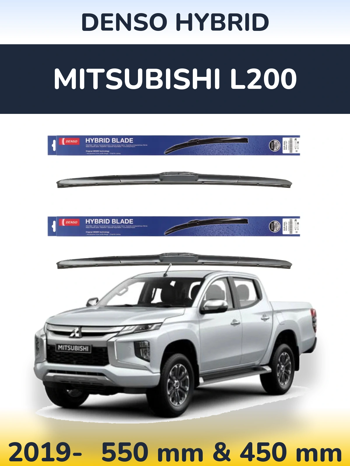 Sada předních stěračů Denso Hybrid 550 a 450 mm pro Mitsubishi L200 2019-2026