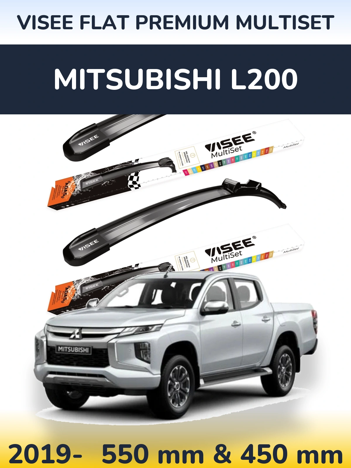 Sada předních stěračů VISEE FLAT PREMIUM MultiSet 550 a 450 mm pro Mitsubishi L200 2019-2026