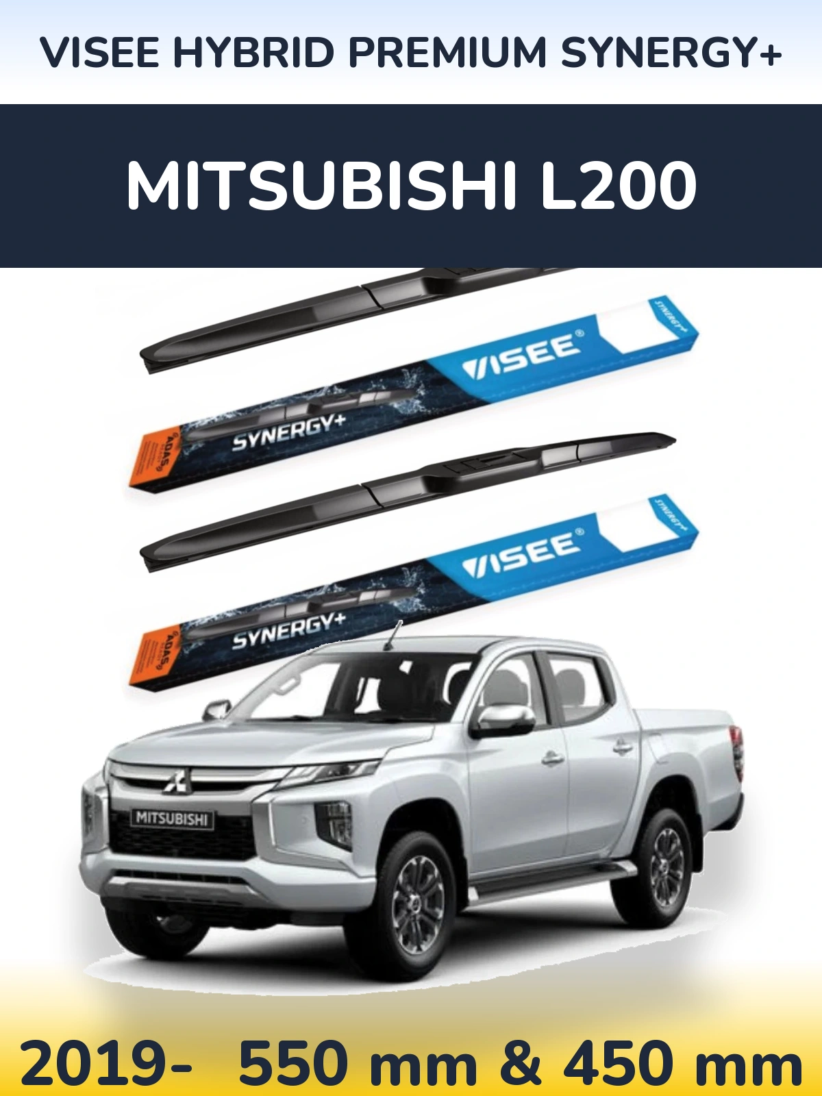 Sada předních stěračů VISEE HYBRID PREMIUM SYNERGY+ 550 a 450 mm pro Mitsubishi L200 2019-2026
