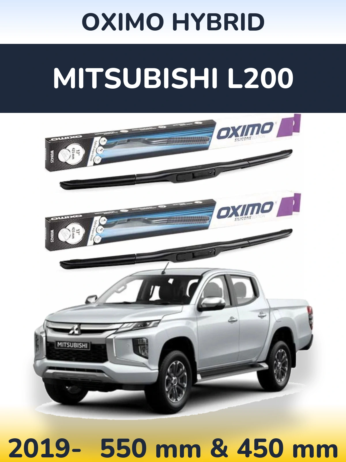 Sada předních stěračů Oximo Hybrid 550 a 450 mm pro Mitsubishi L200 2019-2026