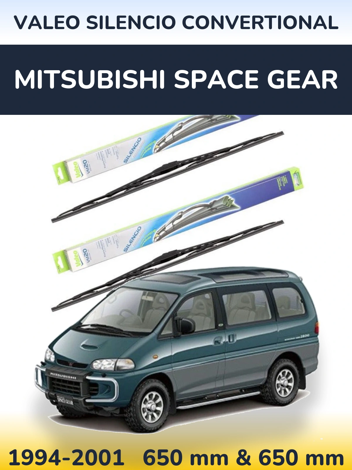 Sada předních stěračů Valeo Silencio Convertional 650 a 650 mm pro Mitsubishi Space Gear 1994-2001