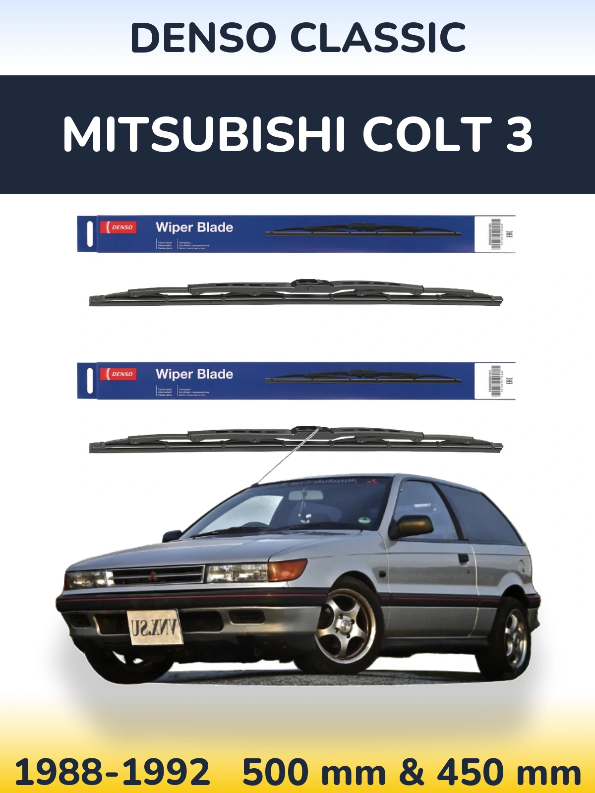 Sada předních stěračů Denso Classic 500 a 450 mm pro Mitsubishi Colt 3 1988-1992