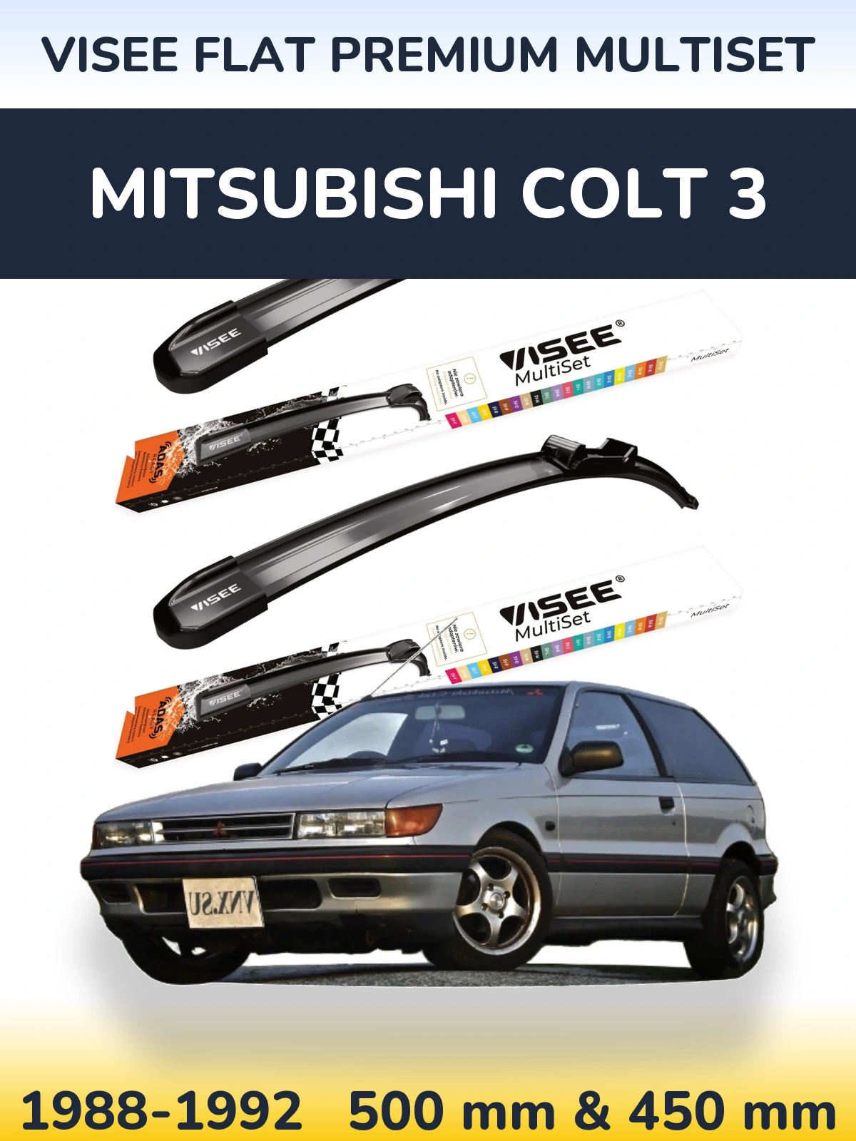 Sada předních stěračů VISEE FLAT PREMIUM MultiSet 500 a 450 mm pro Mitsubishi Colt 3 1988-1992