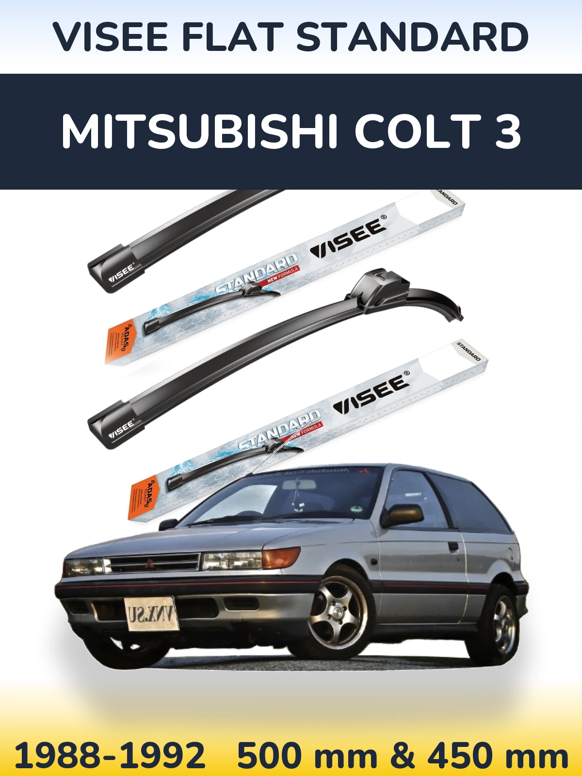 Sada předních stěračů VISEE FLAT STANDARD 500 a 450 mm pro Mitsubishi Colt 3 1988-1992