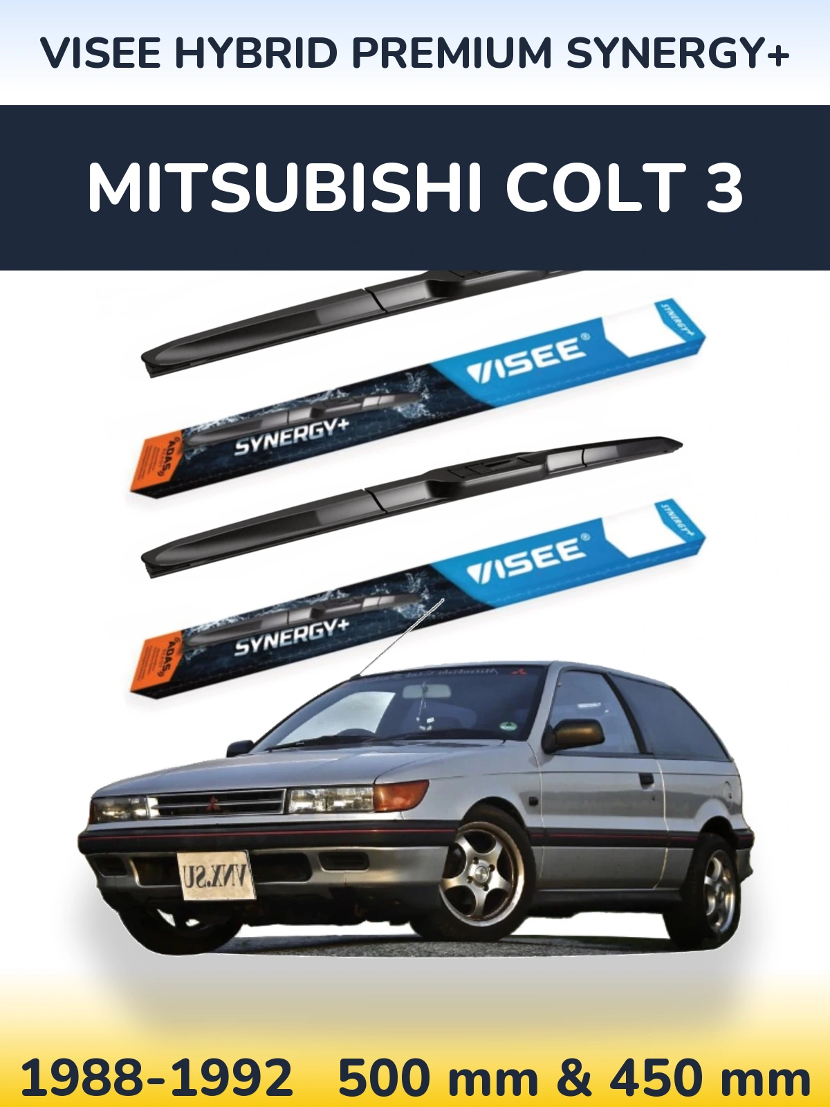 Sada předních stěračů VISEE HYBRID PREMIUM SYNERGY+ 500 a 450 mm pro Mitsubishi Colt 3 1988-1992