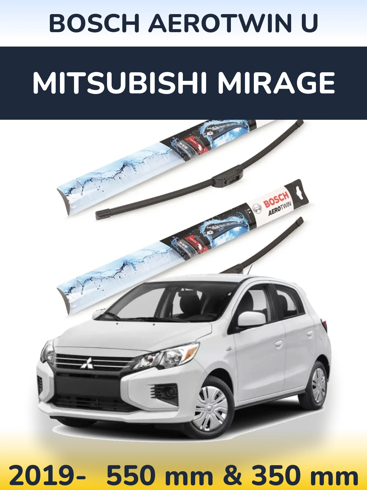 Sada předních stěračů BOSCH AeroTwin U 550 a 350 mm pro Mitsubishi Mirage 2019-2026