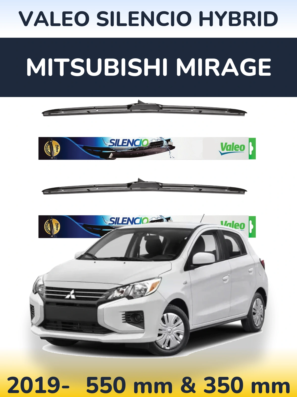 Sada předních stěračů Valeo Silencio Hybrid 550 a 350 mm pro Mitsubishi Mirage 2019-2026