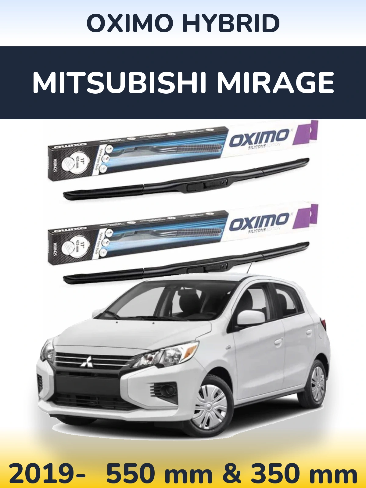 Sada předních stěračů Oximo Hybrid 550 a 350 mm pro Mitsubishi Mirage 2019-2026